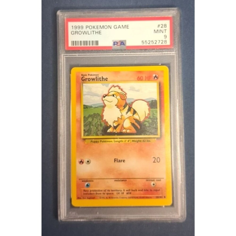 Pokemon Growlithe Base Set PSA 9 Mint WOTC Vintage 1999 #28/102